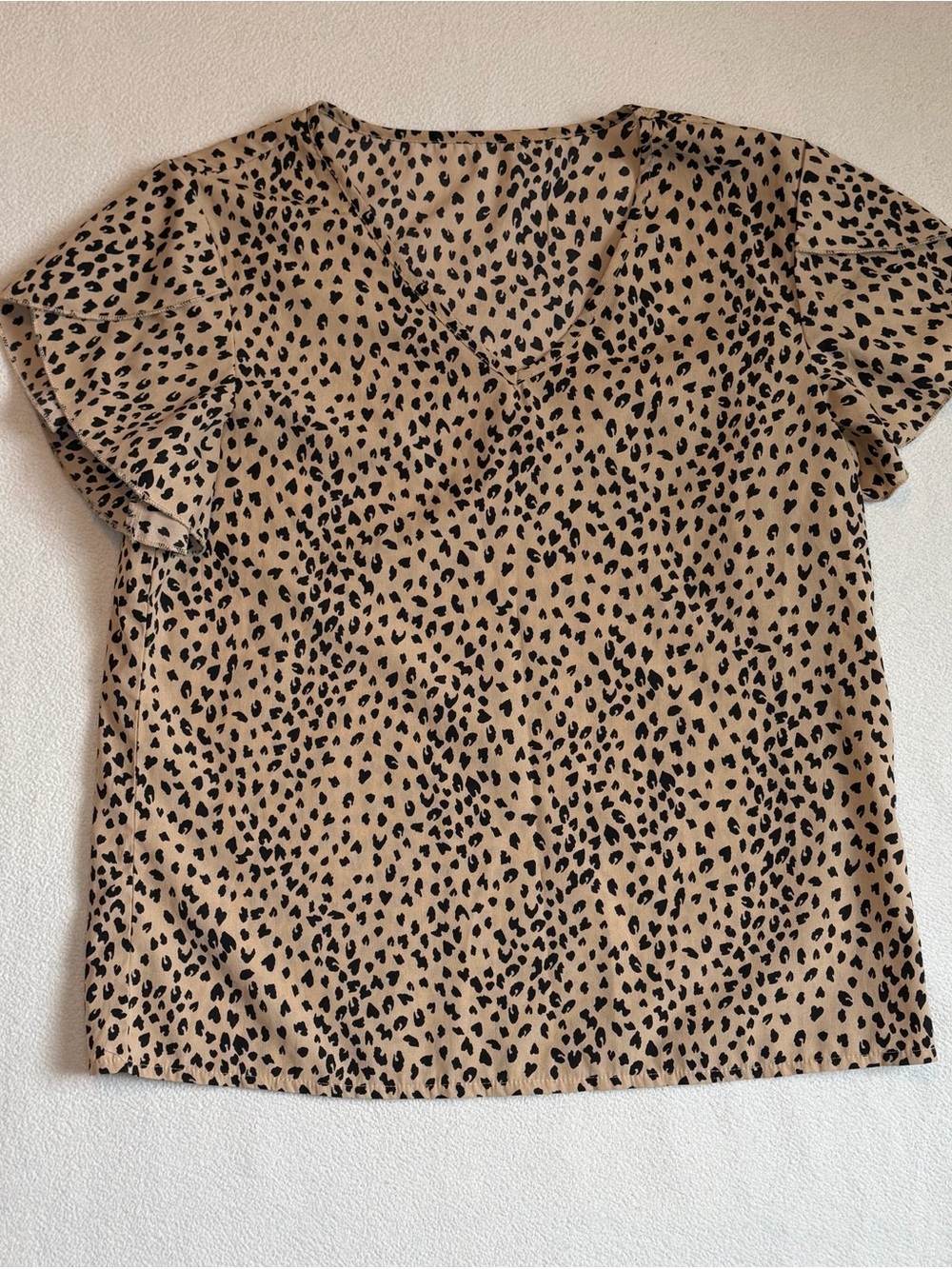 SHEIN Tan Leopard Print V-Neck Flutter Sleeve Blouse